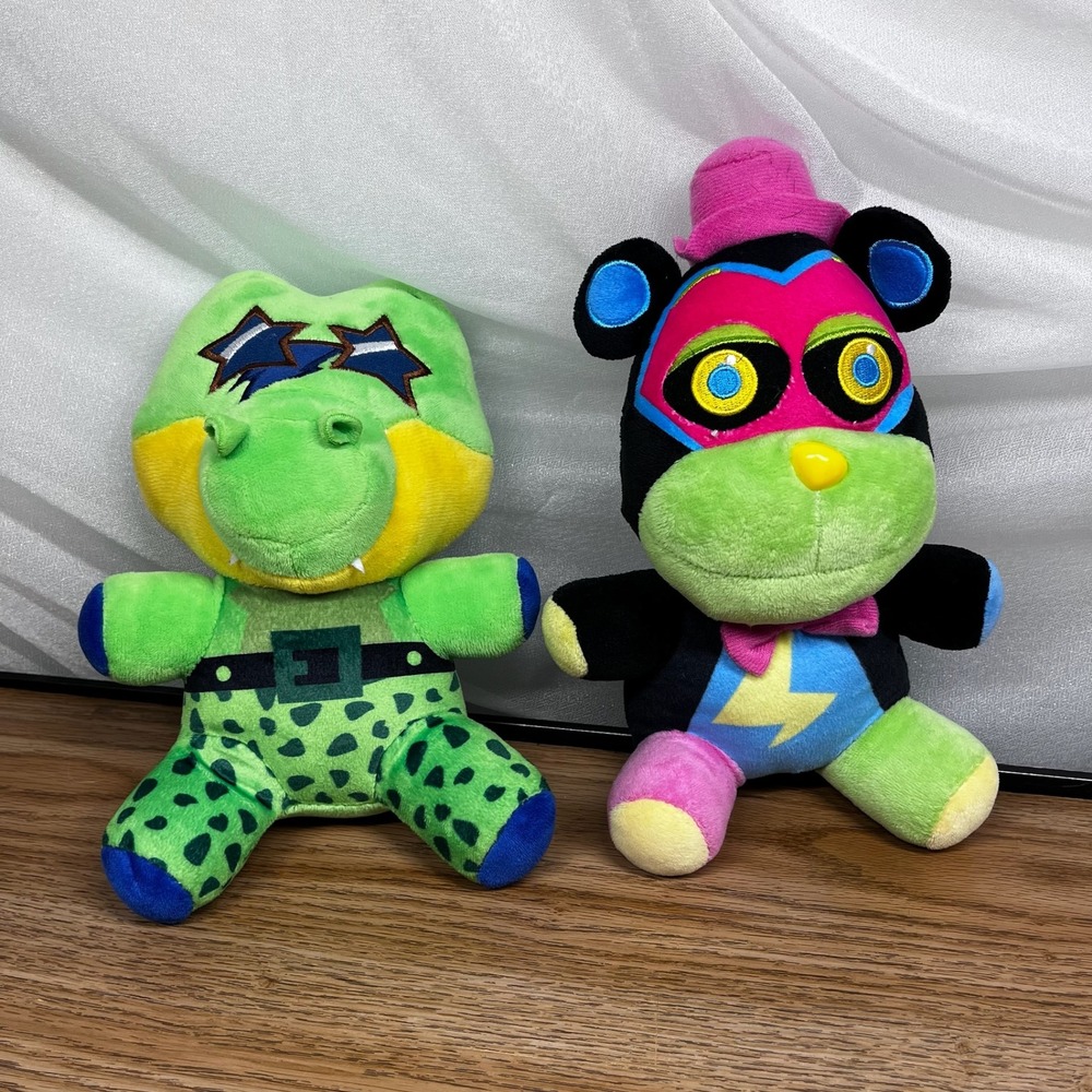 Funko FNAF Blacklight Plush Monty‎ Glamrock Freddy Neon Security Breach Set